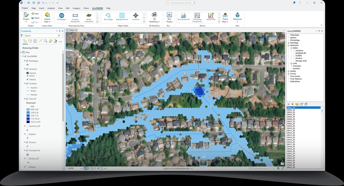 Flood resilience modeling with GeoSWMM 2D 2D flood modeling in ArcGIS Pro using GeoSWMM for urban resilience planning
