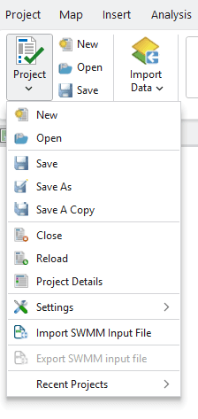 Fig.57: Project Menu in GeoSWMM Tab