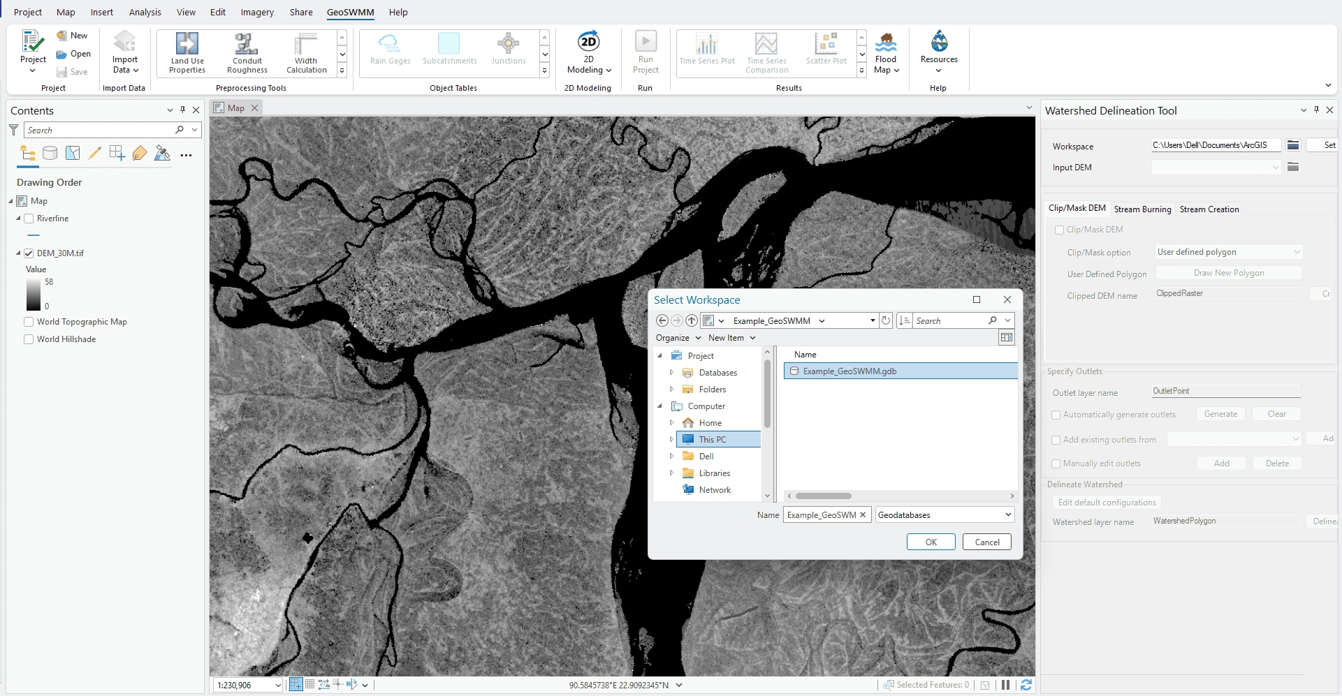 Fig.82: Setting Watershed Delineation Project Geodatabase Directory
