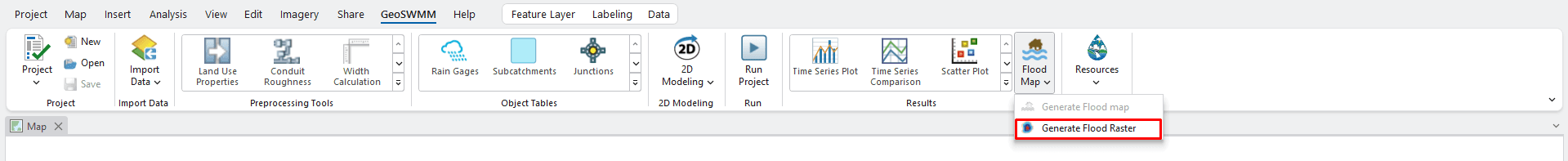 Fig.166: Generate Flood Raster Tool option in 2D Modeling